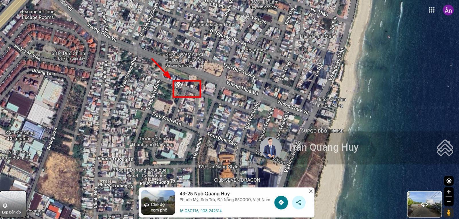 Bán lô đất MT Ngô Quang Huy- Sát Hồ Nghinh, Vương Thừa Vũ, ra biển 100 trăm mét