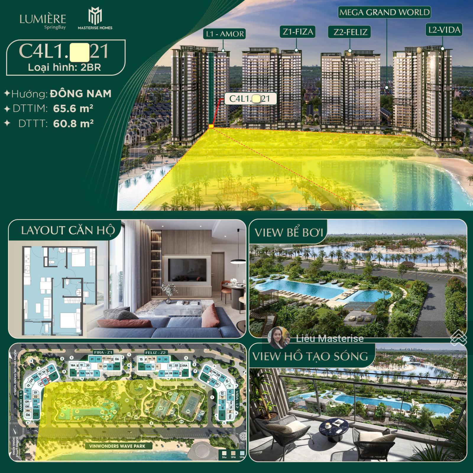 Duy nhất 2PN Đông Nam view thẳng hồ tạo sóng, CK 600tr vào giá, miễn 3 năm PDV. LH 0936 047 ***