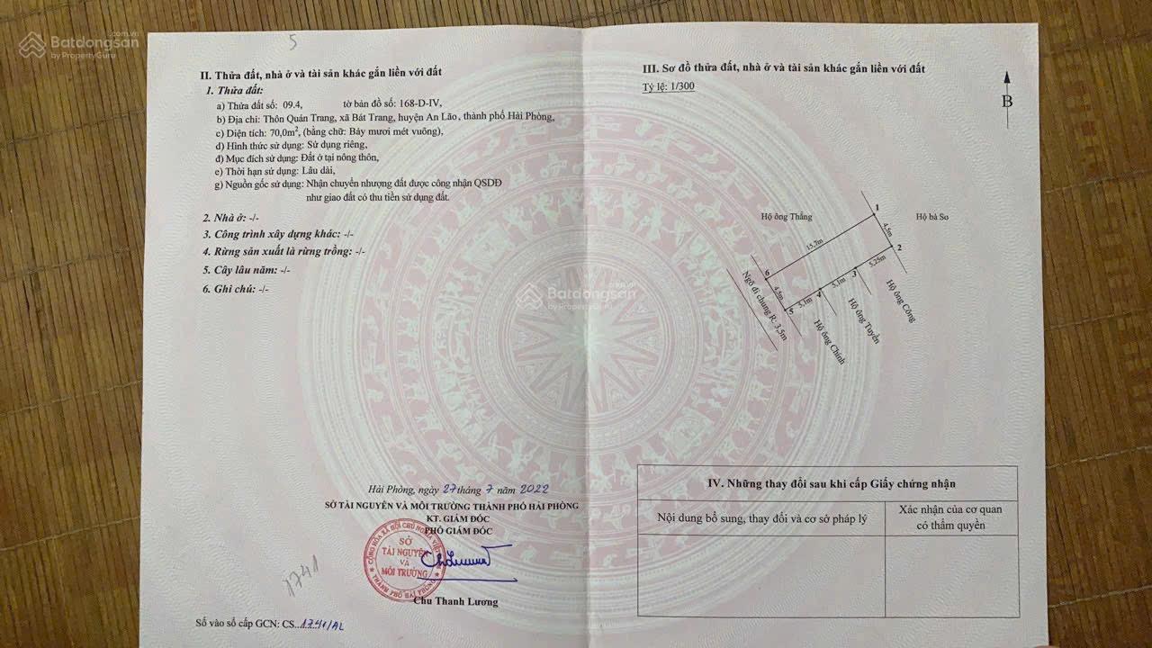 Bán đất 70m2, 570 triệu, rẻ nhất thị trường Bát Trang, An Lão, gần khu công nghiệp Tràng Duệ 3