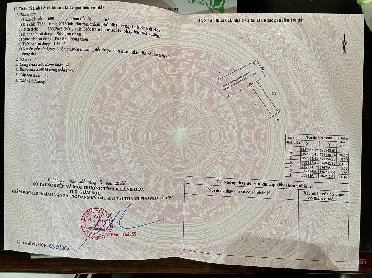 Bán đất mặt tiền đường Thôn Trung (HL - 45) gần chợ, UBND Xã Vĩnh Phương. Sổ đỏ full thổ cư