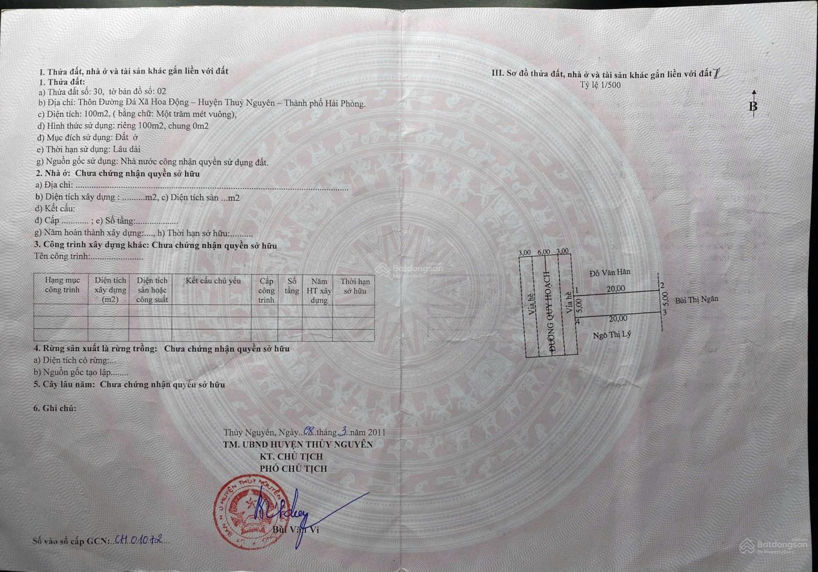 Bán gấp lô đất 100m2 tại Thuỷ Nguyên , vị trí cực đẹp gần ngay trường học và khu đô thị Hoàng Huy