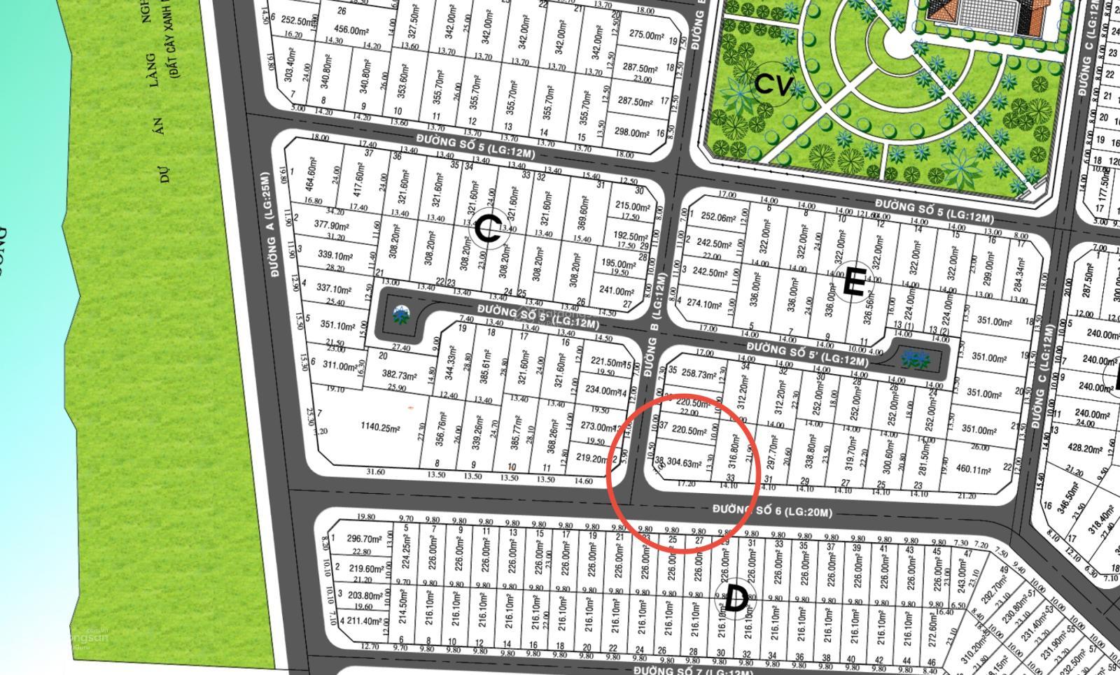 Bán đất mặt tiền Vũ Phương Đề (20m) Villa Thủ Thiêm giá tốt. DT 305m2 (ngang 14m) giá 180 tr/m2