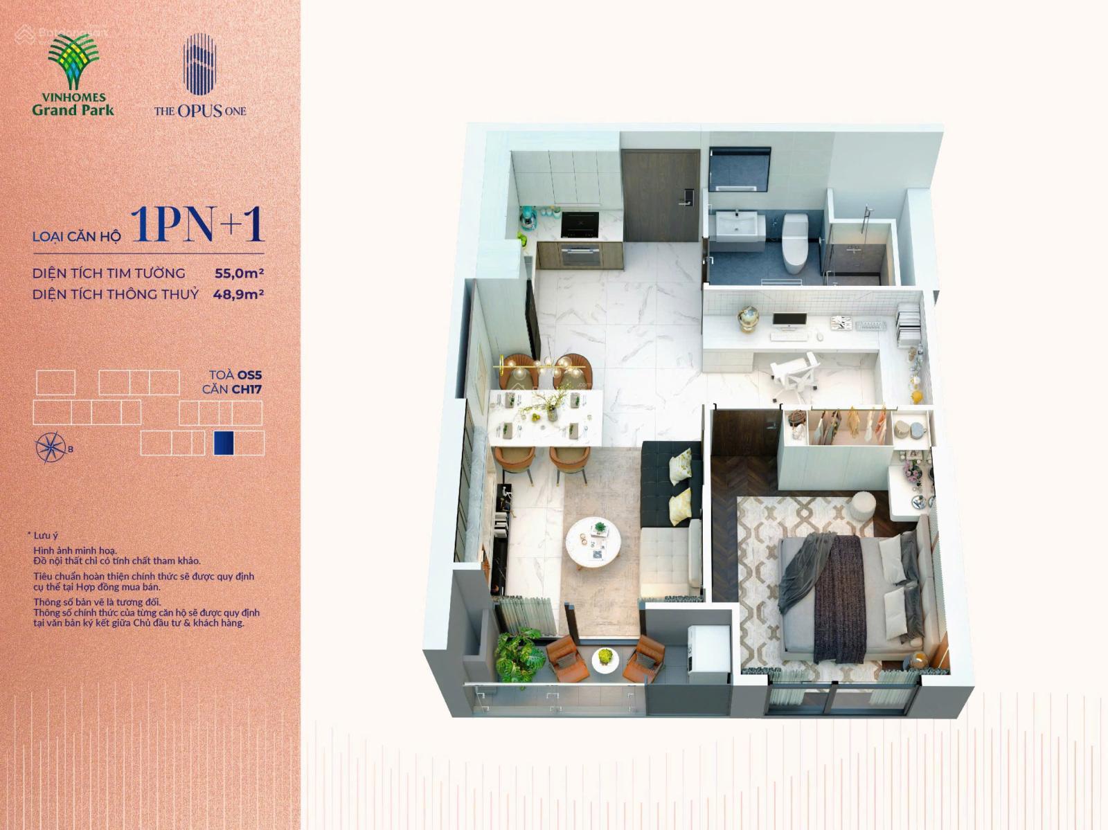 Bán căn hộ 110m2 tại The Opus One - Vinhomes Grand Park, giá siêu hời 9,2 tỷ