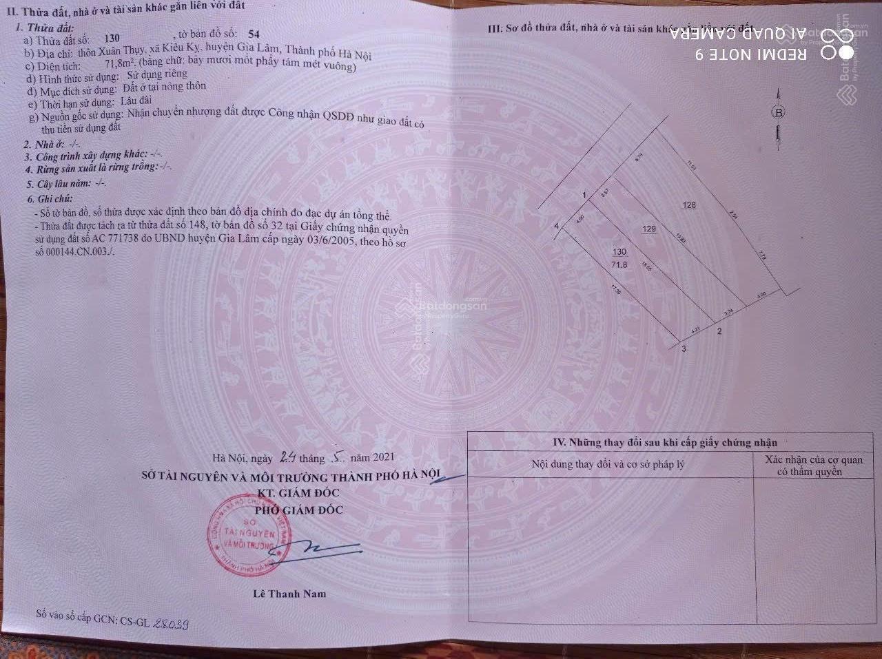 Bán 71.8m2 đất Xuân Thuỵ - Kiêu Kỵ đường thông xe 16c sát dự án Vinhomes giá 5.95tỷ LH: 0902 132 ***