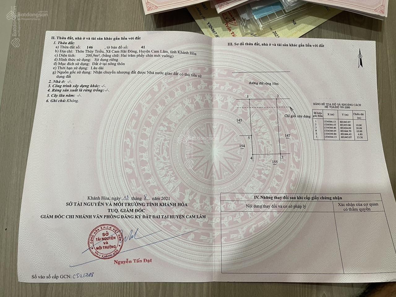 Bán đất tại N3-10, Cam Hải Đông, Cam Lâm, Khánh Hòa, 12,6 tỷ, 200,9 m2 bao đẹp