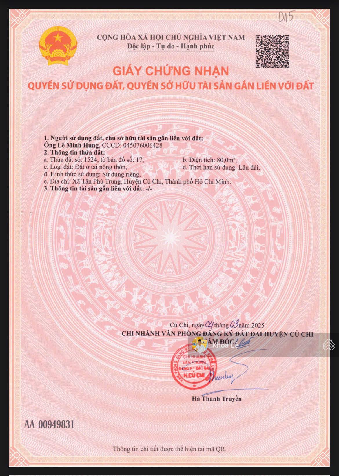 Full thổ cư 80m2 - 2 tỷ, bank cho vay 1tỷ7. SHR Tân Phú Trung, Củ Chi. Cách sân bay 35 phút xe máy Full thổ cư 80m2 - 2 tỷ, bank cho vay 1tỷ7. SHR Tân Phú Trung, Củ Chi. Cách sân bay 35 phút xe máy