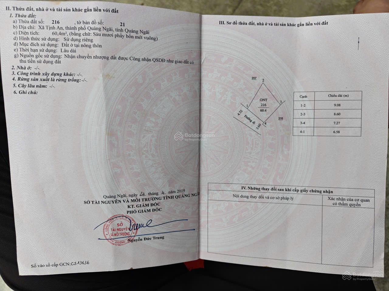 Bán đất thổ cư Tịnh An nay là P. Trương Quang Trọng 60.4m2 đường ô tô thông, sổ hồng sẵn 365tr TL Bán đất thổ cư Tịnh An nay là P. Trương Quang Trọng 60.4m2 đường ô tô thông, sổ hồng sẵn 365tr TL