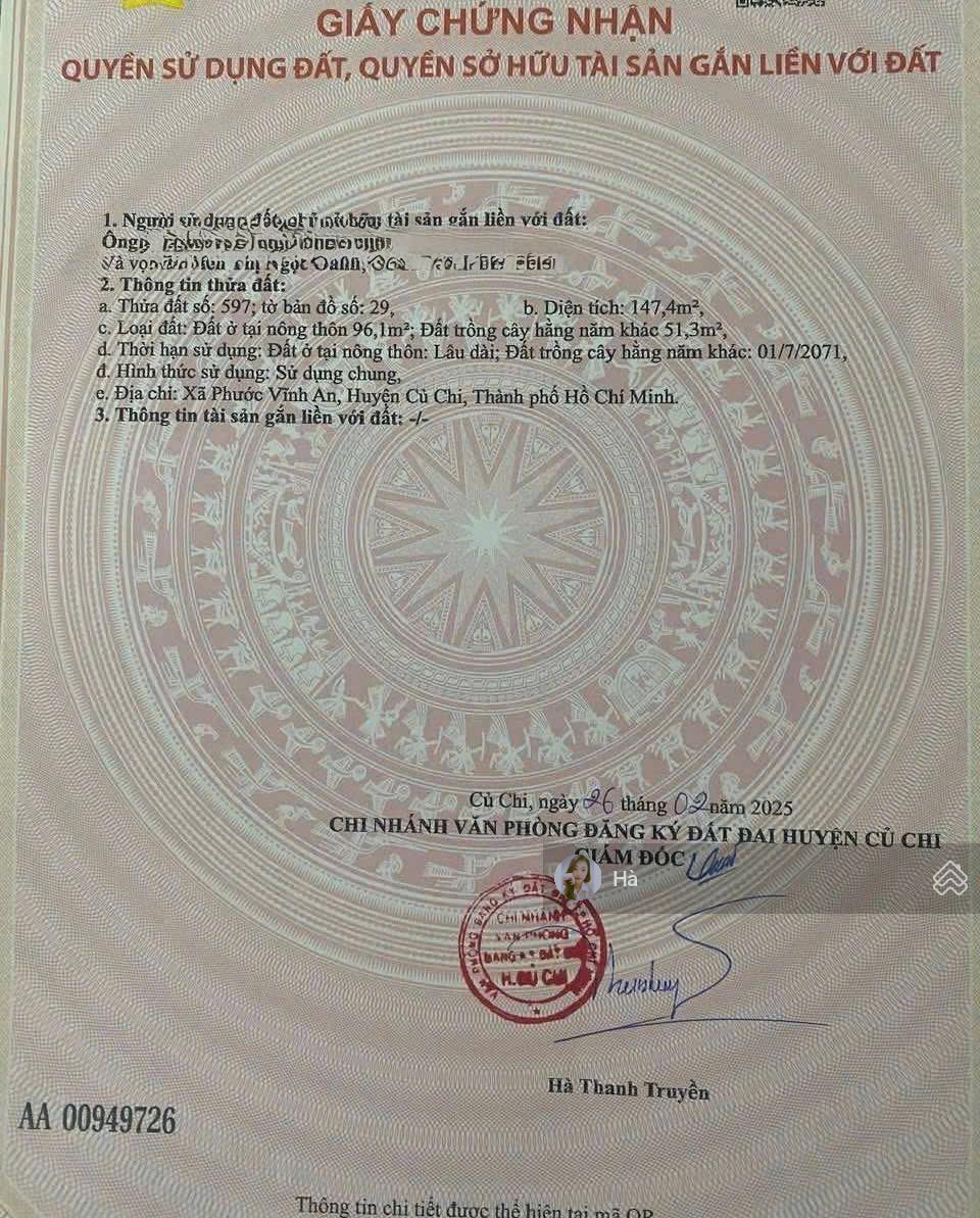 Bán đất mặt tiền Trần Văn Chẩm, Phước Vĩnh An, Củ Chi 147m2 (6,5x 22) nở hậu, thổ cư full, shr Bán đất mặt tiền Trần Văn Chẩm, Phước Vĩnh An, Củ Chi 147m2 (6,5x 22) nở hậu, thổ cư full, shr