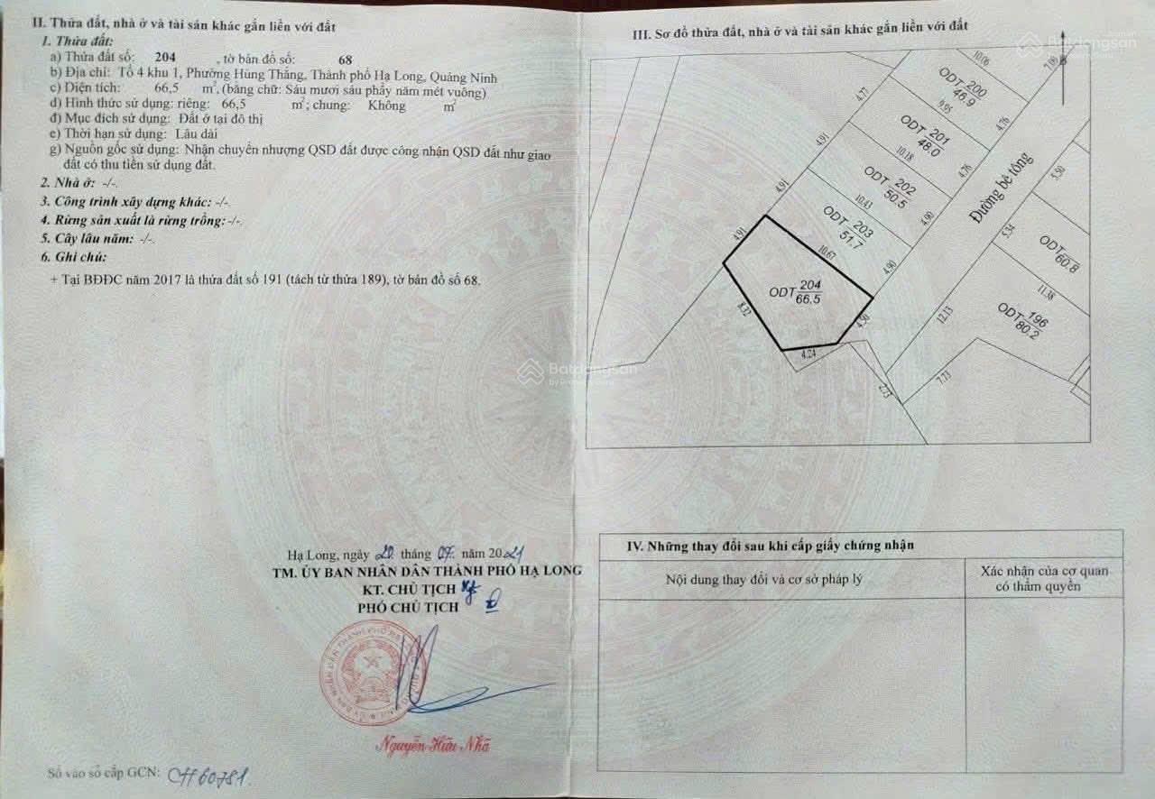 Bán ô đất khu 1 (Hùng Thắng) phường Bãi Cháy. Diện tích 66,5m2 full xây dựng trung tâm Hạ Long