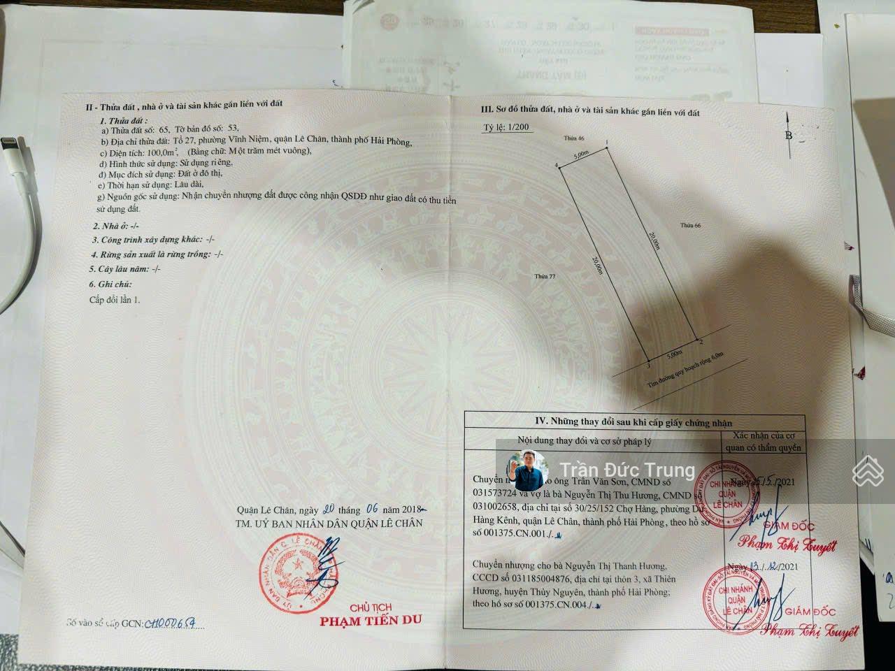 Hàng nóng khu 4 Vĩnh Niệm sát Vin DT 100m2 ngang 5m