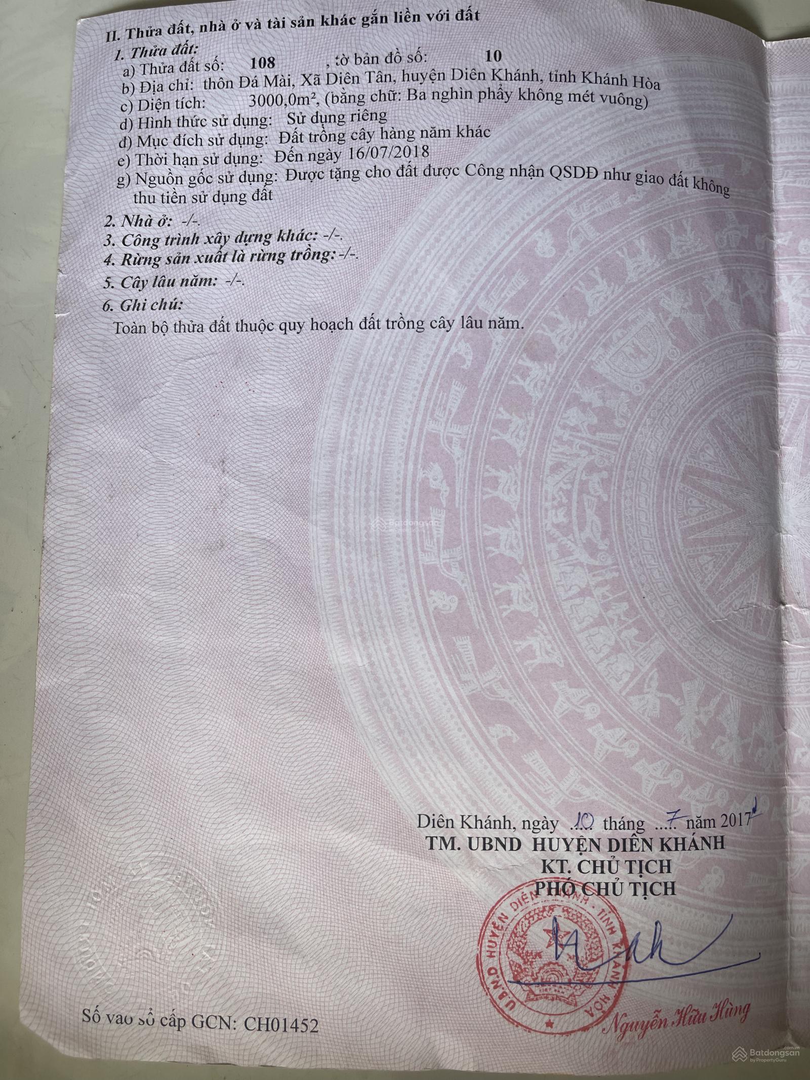 Bán đất 3000m2 tại Xã Diên Tân, Diên Khánh, Khánh Hòa, giá siêu hời 3 tỷ