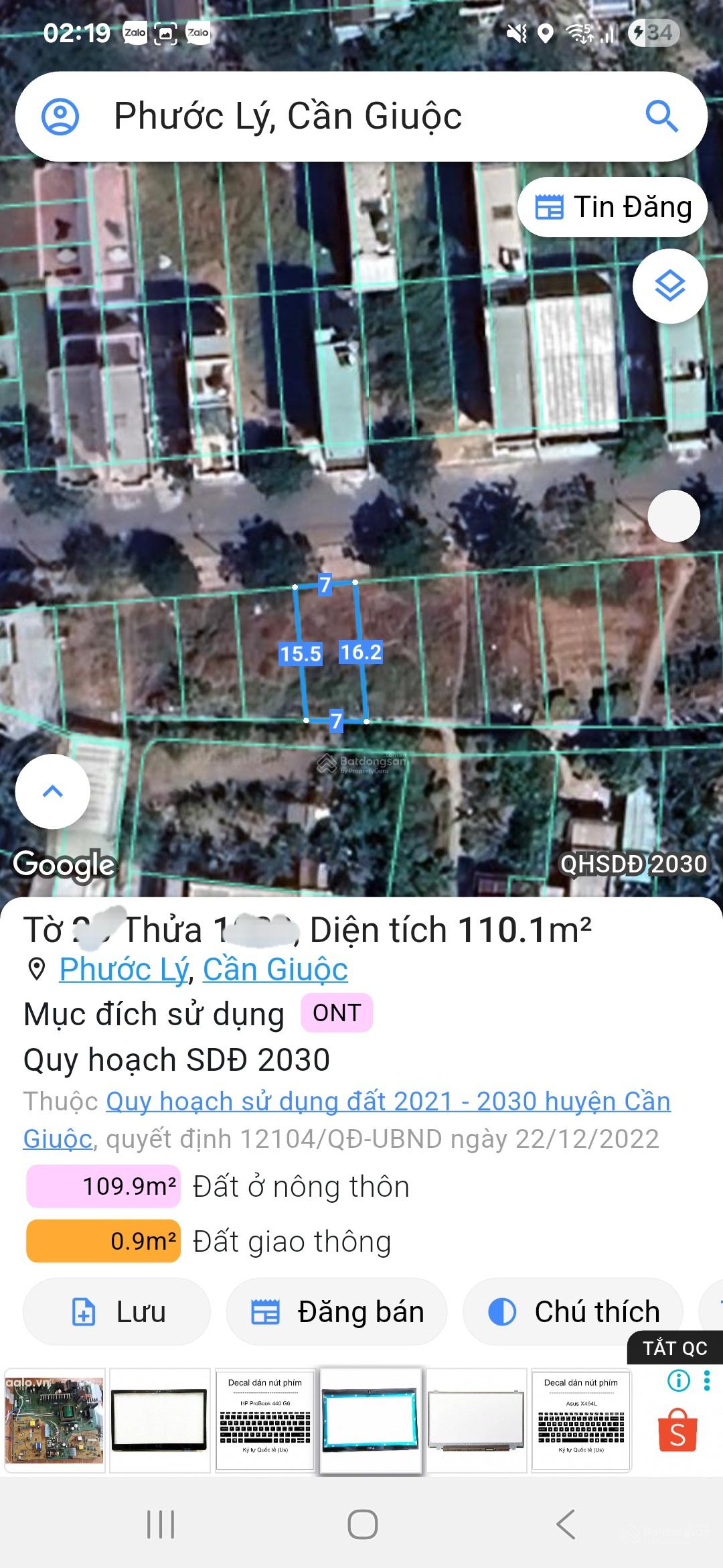 Lô 110m2 ngang 7m nở hậu, xây nhà cực đẹp gần Đường 835B, Xã Phước Lý, Cần Giuộc, Long An, 1.24tỷ