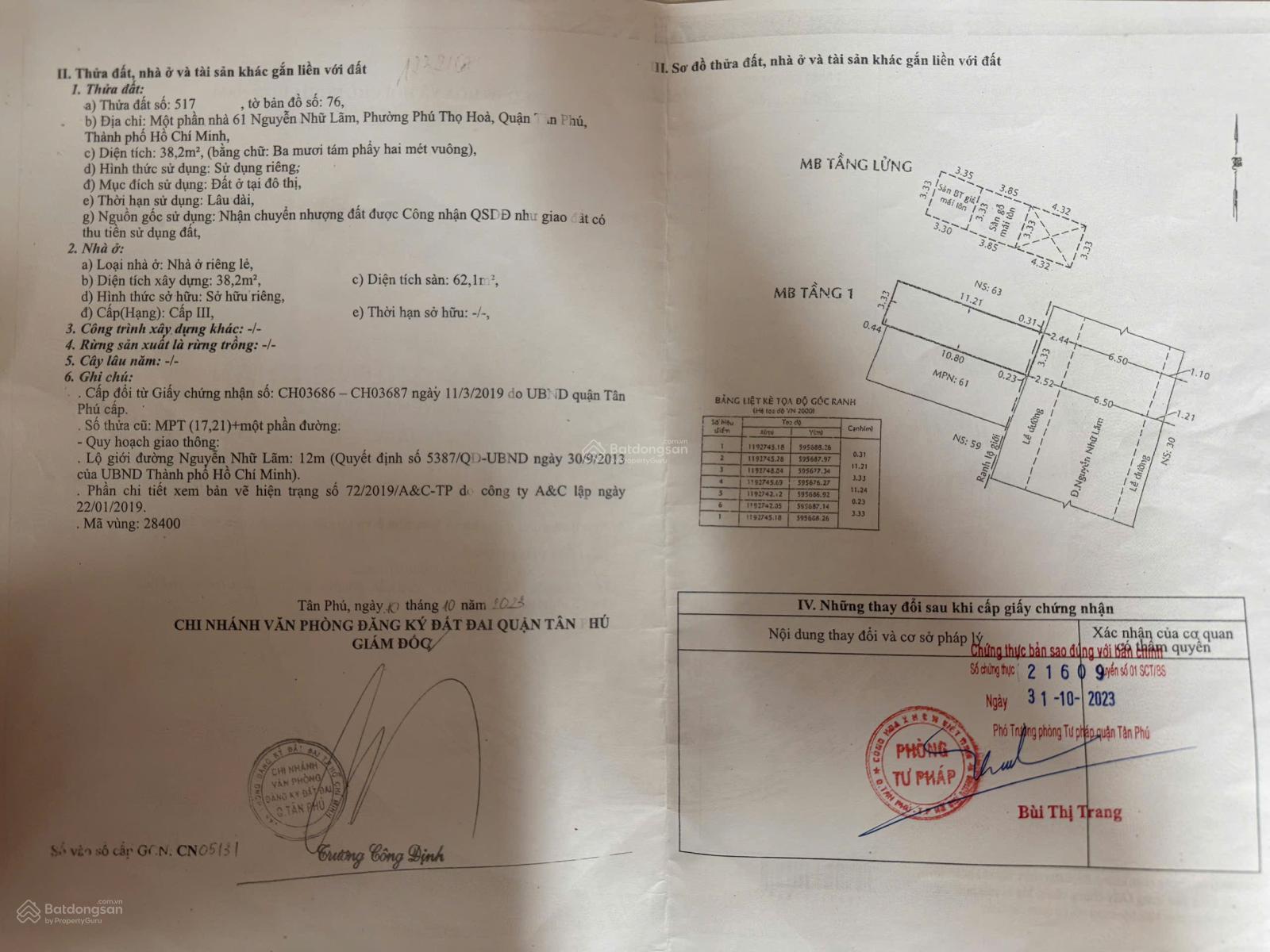 Bán nhà mặt tiền 61A Nguyễn Nhữ Lãm. Phường Phú Thọ Hoà, Tp Hồ Chí Minh (khu phố ăn)