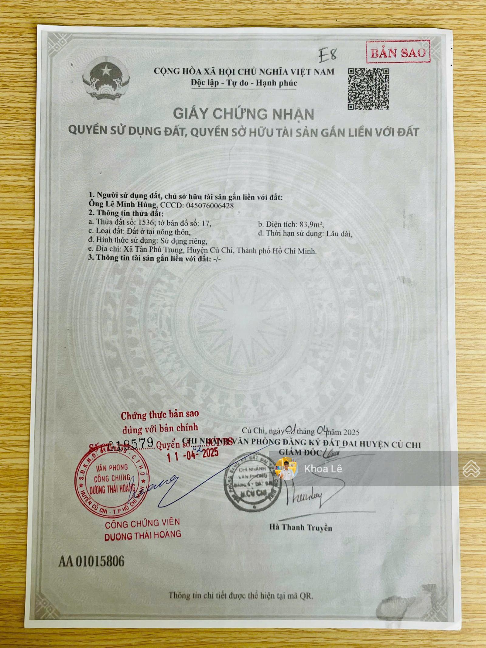 Chỉ 400tr - SHR full thổ cư. 83m2 tại xã Tân Phú Trung, Củ Chi. Giá 2 tỷ 1 - Bank vay được 1 tỷ 7