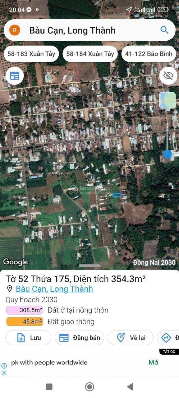 B.án lô đất đầy Tiềm Năng ngay sân bay Long Thành xã Bàu Cạn (cũ) nay là xã Long Phước ,Long Thành