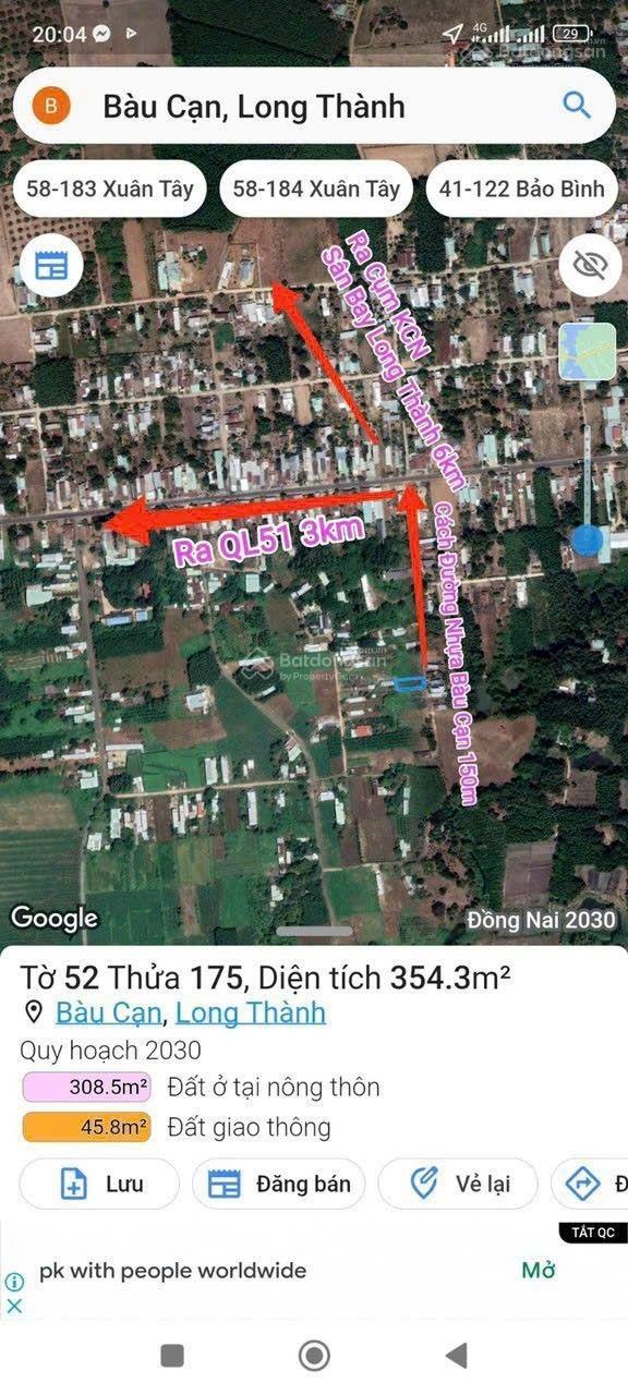 B.án lô đất đầy Tiềm Năng ngay sân bay Long Thành xã Bàu Cạn (cũ) nay là xã Long Phước ,Long Thành