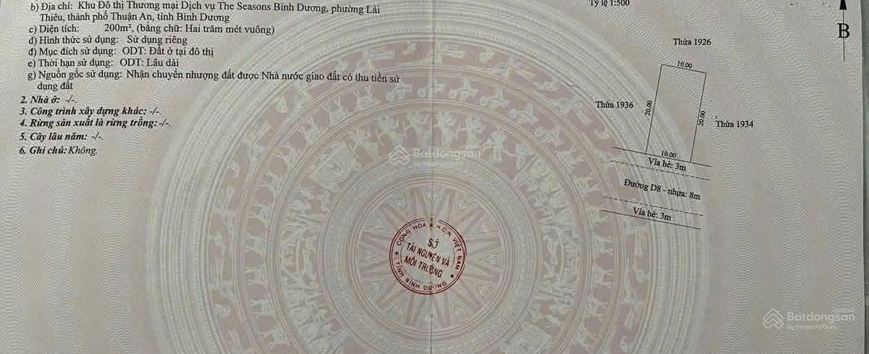 Đất biệt thự VIP 200m2 trong KDC đẳng cấp đối diện Lotte Mart Lái Thiêu, giá 8 tỷ Đất biệt thự VIP 200m2 trong KDC đẳng cấp đối diện Lotte Mart Lái Thiêu, giá 8 tỷ