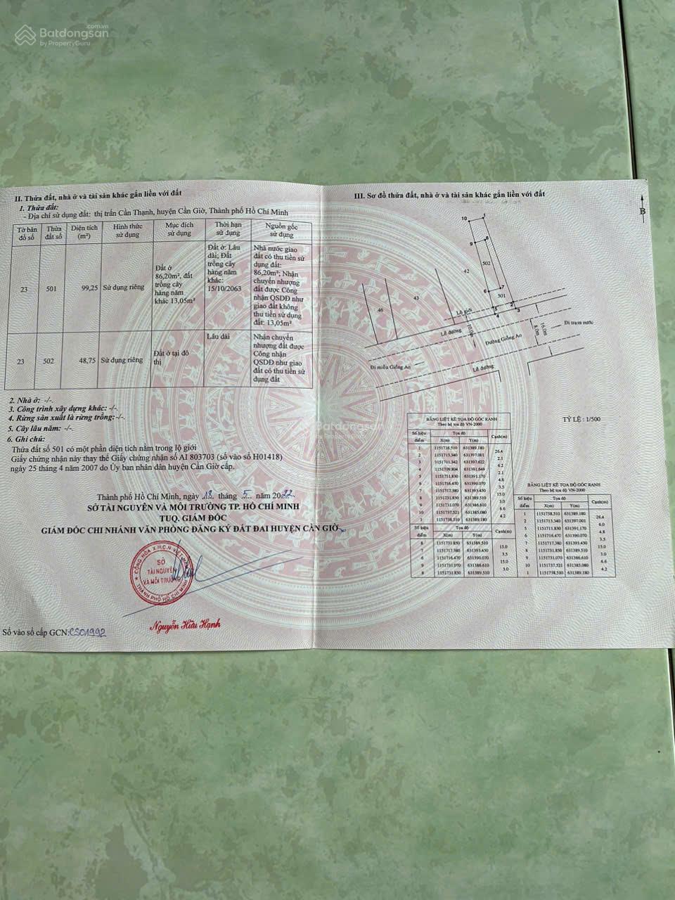 Bán lô đất ở 3 ha ven sông, gần khu Giồng Ao, thị trấn Cần Thạnh, Cần Giờ, giá chỉ 6.5tr/m2