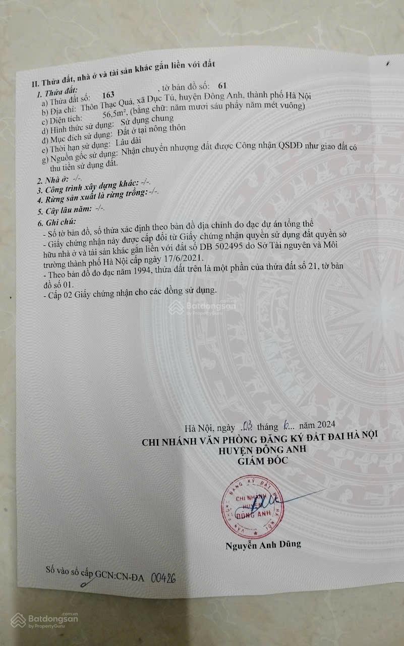 Bán lô đất đẹp gần bìa làng thôn Thạc Quả - X. Đông Anh (Dục Tú cũ). DT: 56.5m2