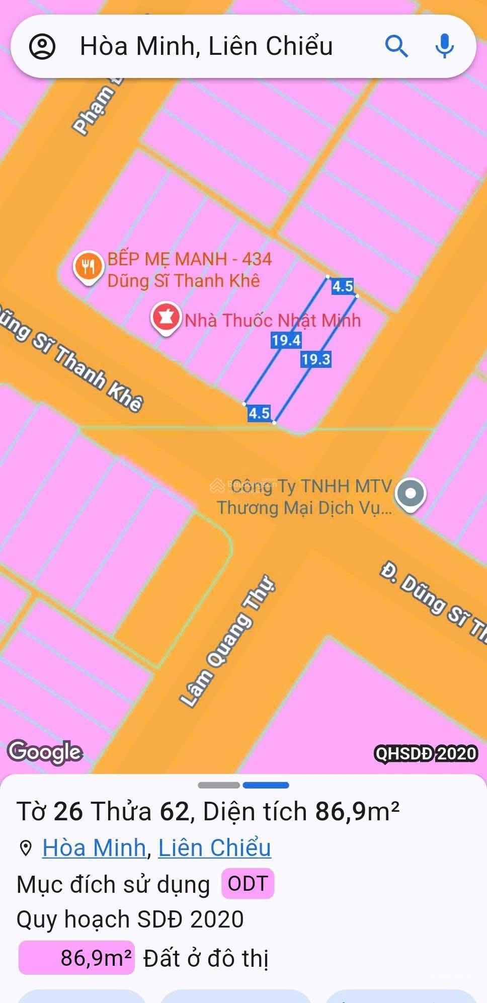 Chính chủ gửi bán lô đất MT Dũng Sĩ Thanh Khê, Đà Nẵng. Vị trí: Sát lô góc với đường Lâm Quang Thự