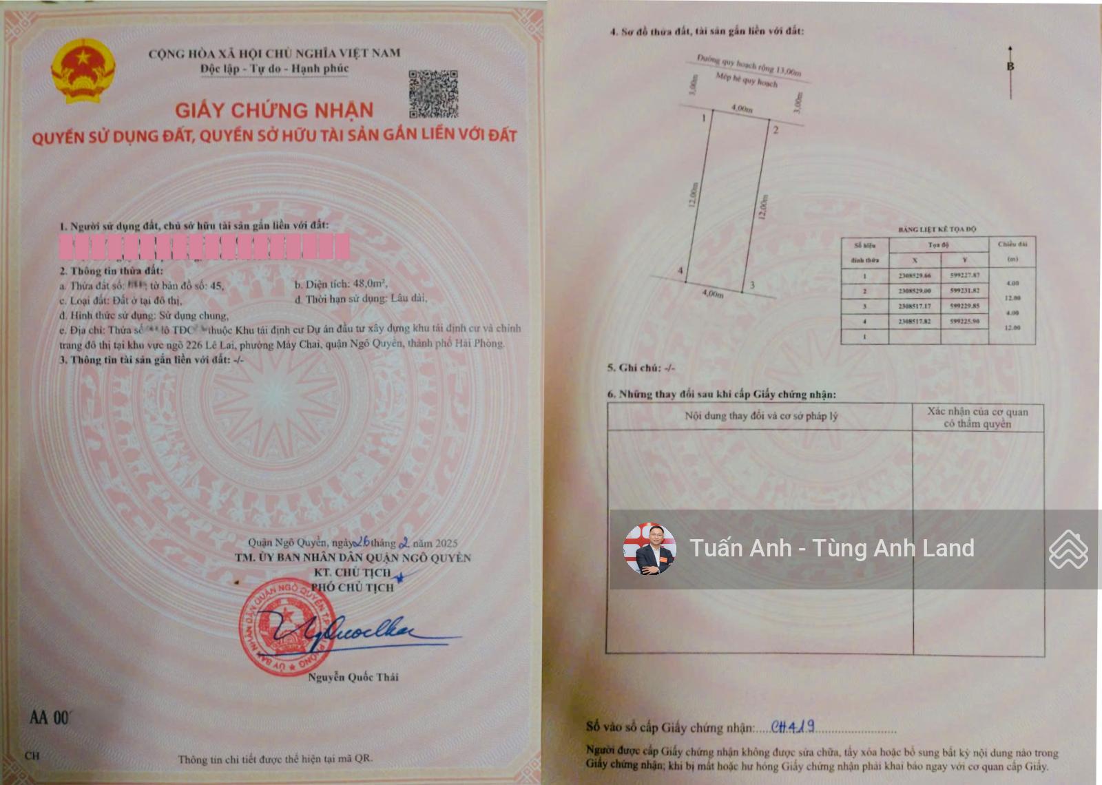 Bán nhanh lô đẹp 48m2 tuyến 2 TĐC 226 Lê Lai, Ngô Quyền (Vin Vũ Yên)