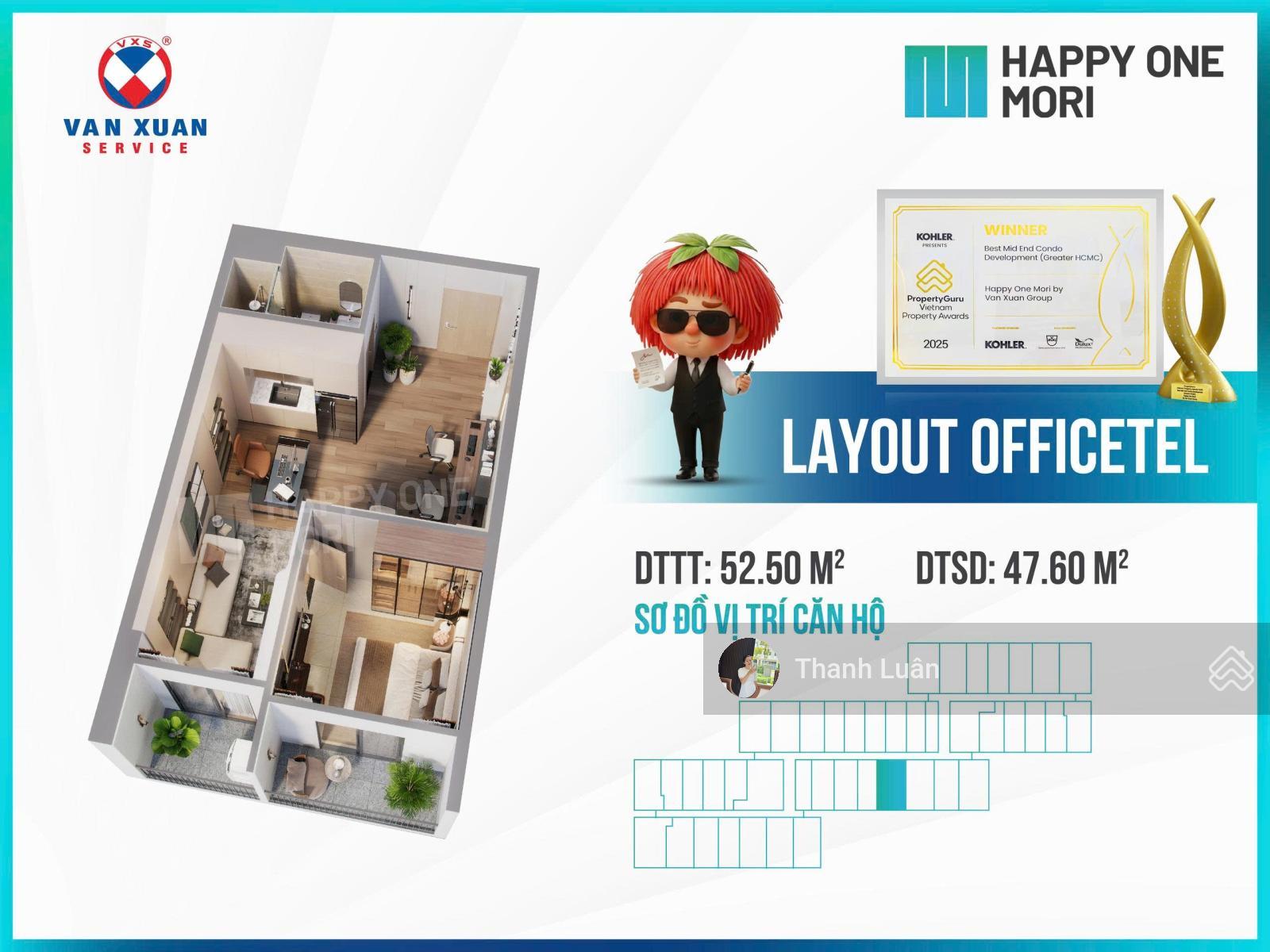 (ngoại giao) Căn 1PN + hướng Đông Nam tầng 10 - 20 giá gốc CĐT ưu đãi chiết khấu cao Happy One Mori