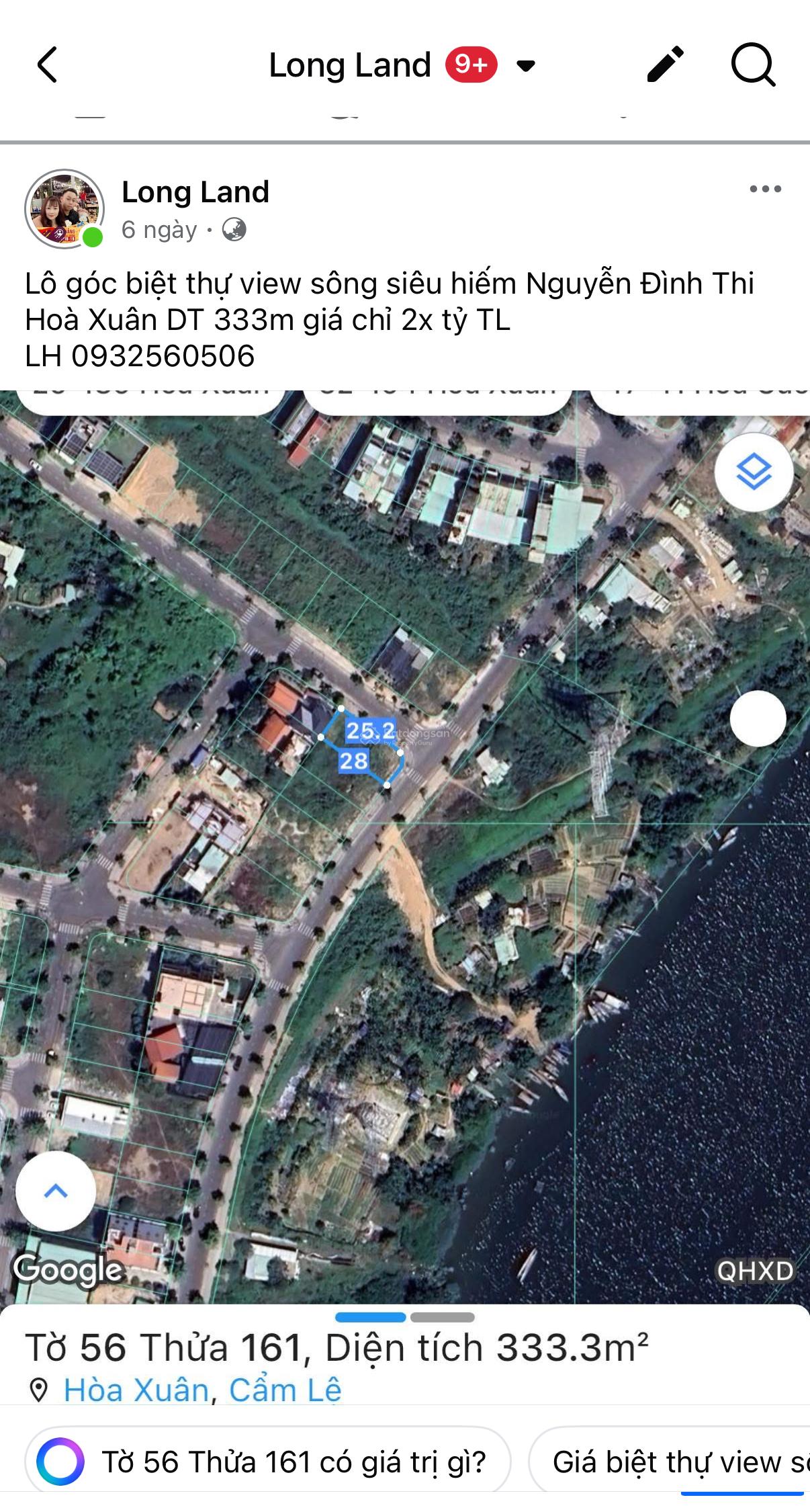 Bán nhanh lô góc view sông Hoà Xuân đường Nguyễn Đình Thi vị trí siêu đẹp DT 333m