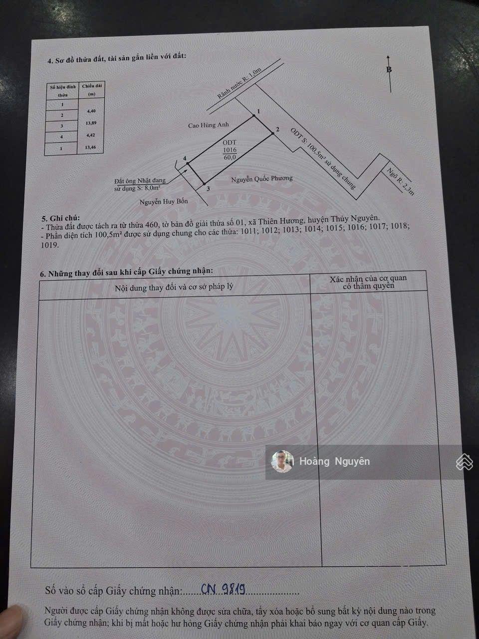 Bán lô đất 60m2 phường Thiên Hương, Thủy Nguyên ngõ rộng ô tô đỗ đất