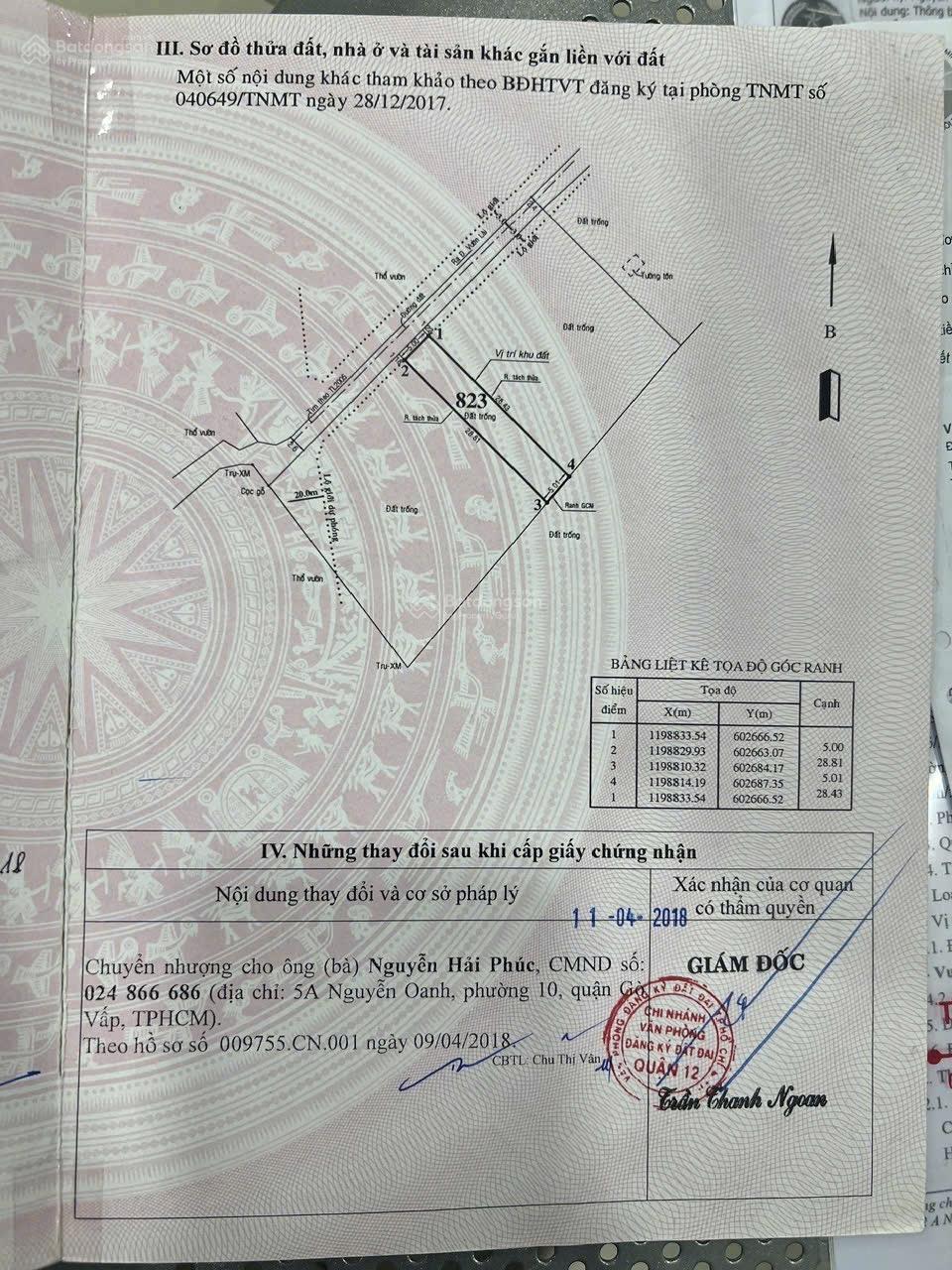 Bán đất Hẻm 224 Vườn Lài, phường An Phú Đông Diện tích : 5 x 28m Thổ cư 143m - giá 7.6 tỷ