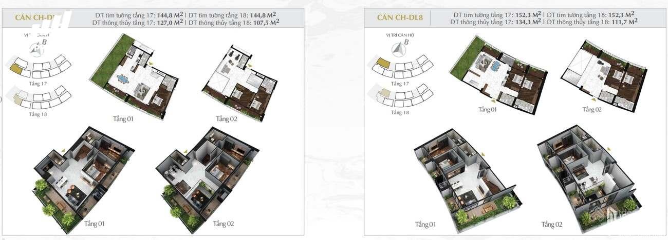 Sky villas Sunshine Diamond River 332m2 biệt thự Trên không 2 tầng 4PN, sân vườn riêng 48.5 tỷ