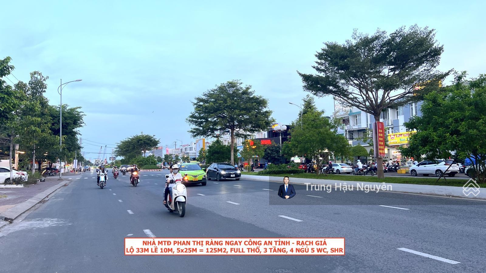 Nhà MTĐ Phan Thị Ràng ngay Công An Tỉnh - Trung tâm RG, lộ 33m lề 10m, 5x25m, 3 tầng, 4pn 5wc, SHR