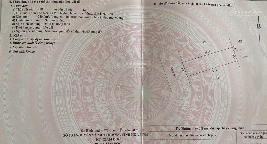 Chính chủ bán 02 lô đất cạnh nhau 240m2 full thổ đất đấu giá Chùa Tiên Lạc Thuỷ giá tốt 7tr/m2 X2X3