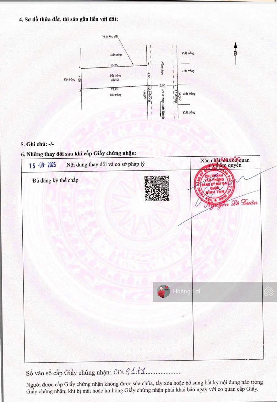 Bán đất 399/12/25 Bình Thành, P. Bình Tân, Sát bên Khu Dân cư Q5 đường Nguyễn Thị Tú, 4x14m