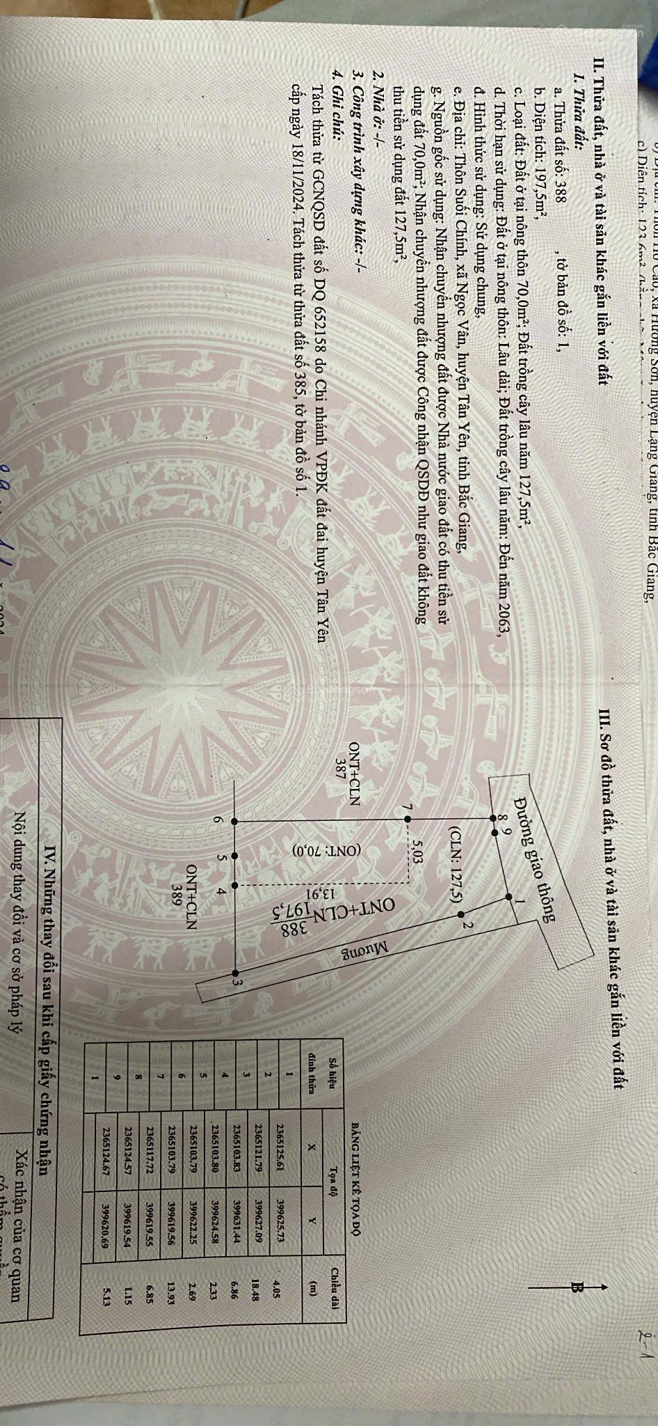 Bán lô góc 200m2 tại Ngọc Vân Tân Yên Cách Trục Chính Xã 50m