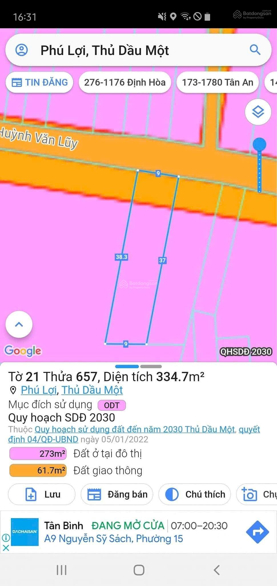 Đất Phú Lợi hẻm 178 Huỳnh Văn Lũy 9x38 thổ cư 100m đường nhựa 6m thông chỉ cách HVL vào 50m tới đất