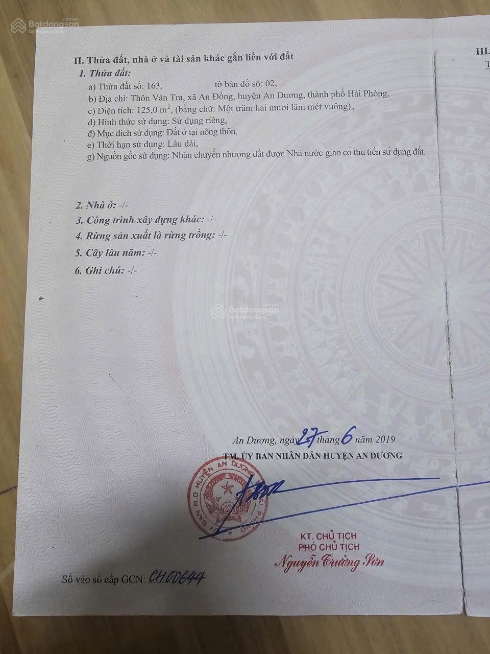 Chính chủ gửi bán lô đất 125m2 Vân Tra An Đồng An Dương Hải Phòng