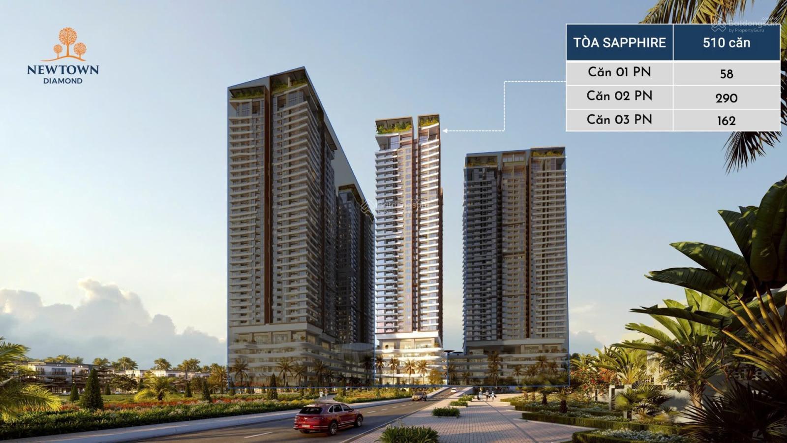 Căn 1PN ngoại giao Newtown Diamond DT 51m2, giá chỉ 2,89 tỷ, sổ lâu dài, sát biển Mỹ Khê