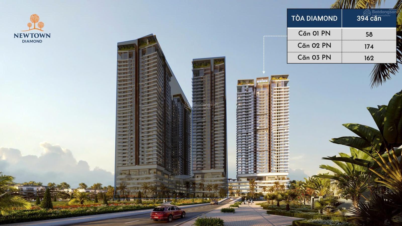 Căn 1PN ngoại giao Newtown Diamond DT 51m2, giá chỉ 2,89 tỷ, sổ lâu dài, sát biển Mỹ Khê