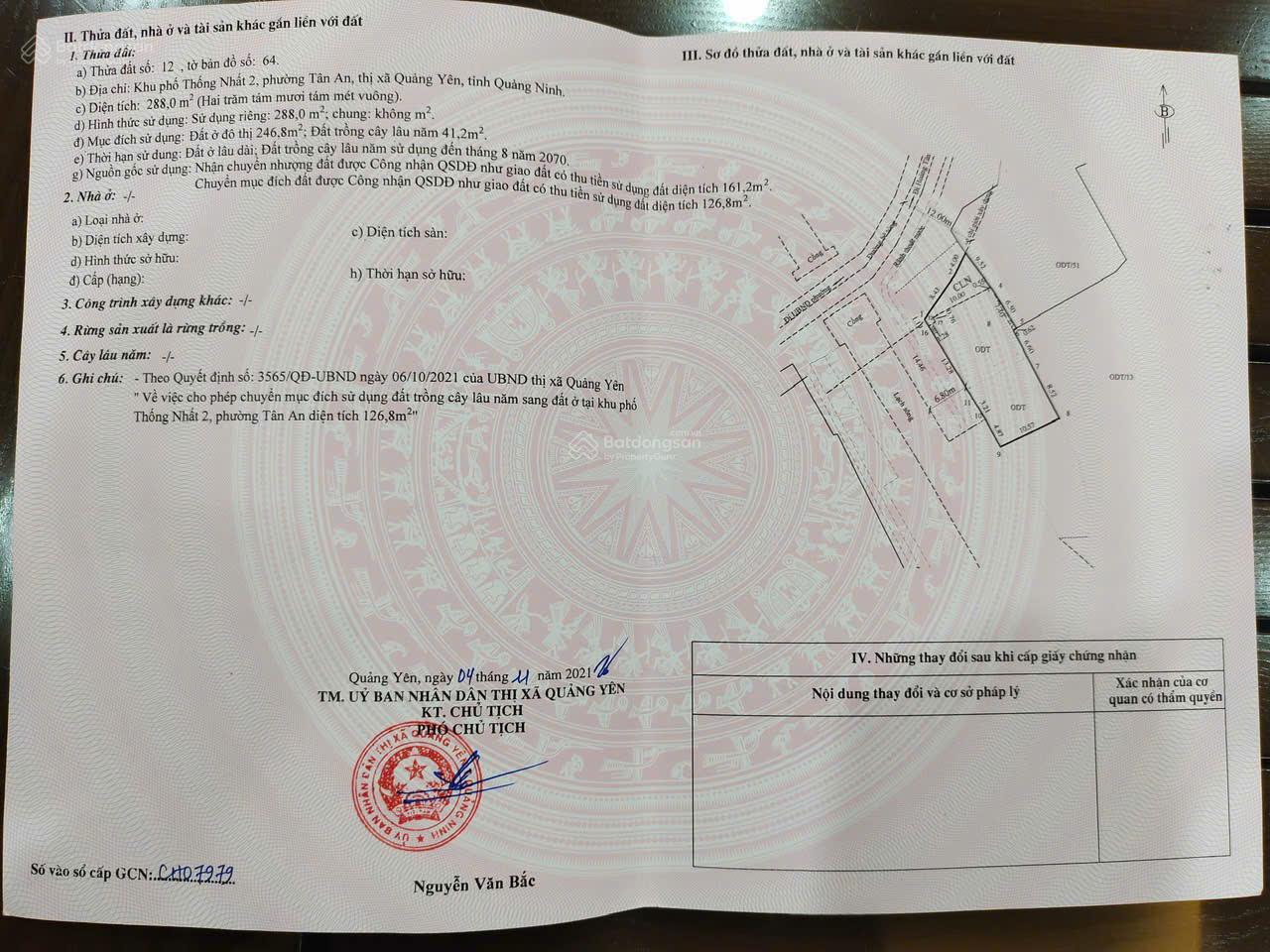 Ô đất 2 mặt tiền. Bán đất tại Tân An, Quảng Yên, Quảng Ninh, chỉ với 35 triệu, 288m2. MT 11m