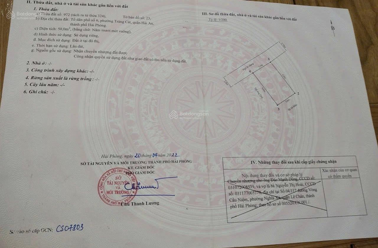 Cần bán lô đất ngõ 22 Cát Vũ, Tràng Cát 50m2 giá chỉ 1.4 tỷ