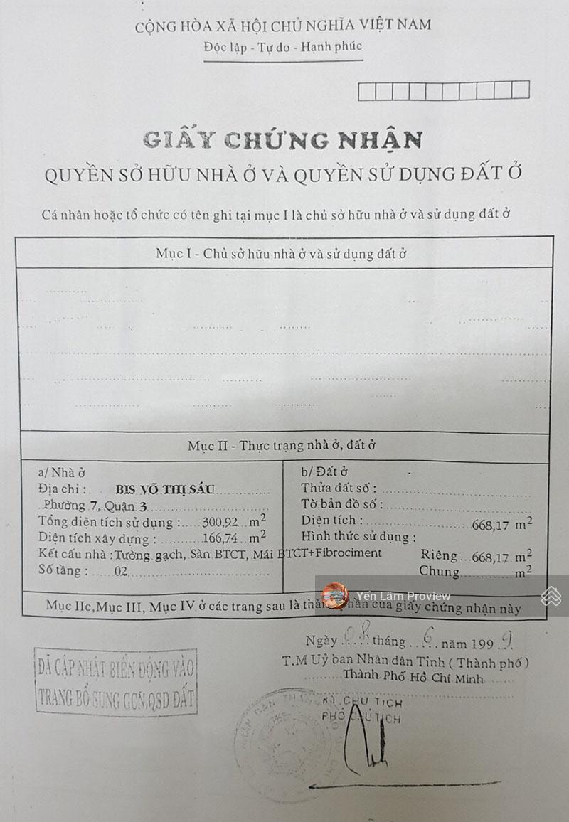 Bán đất mặt tiền đường Võ Thị Sáu, Quận 3 cũ, 668m2 đất, khu VIP, 199 tỷ