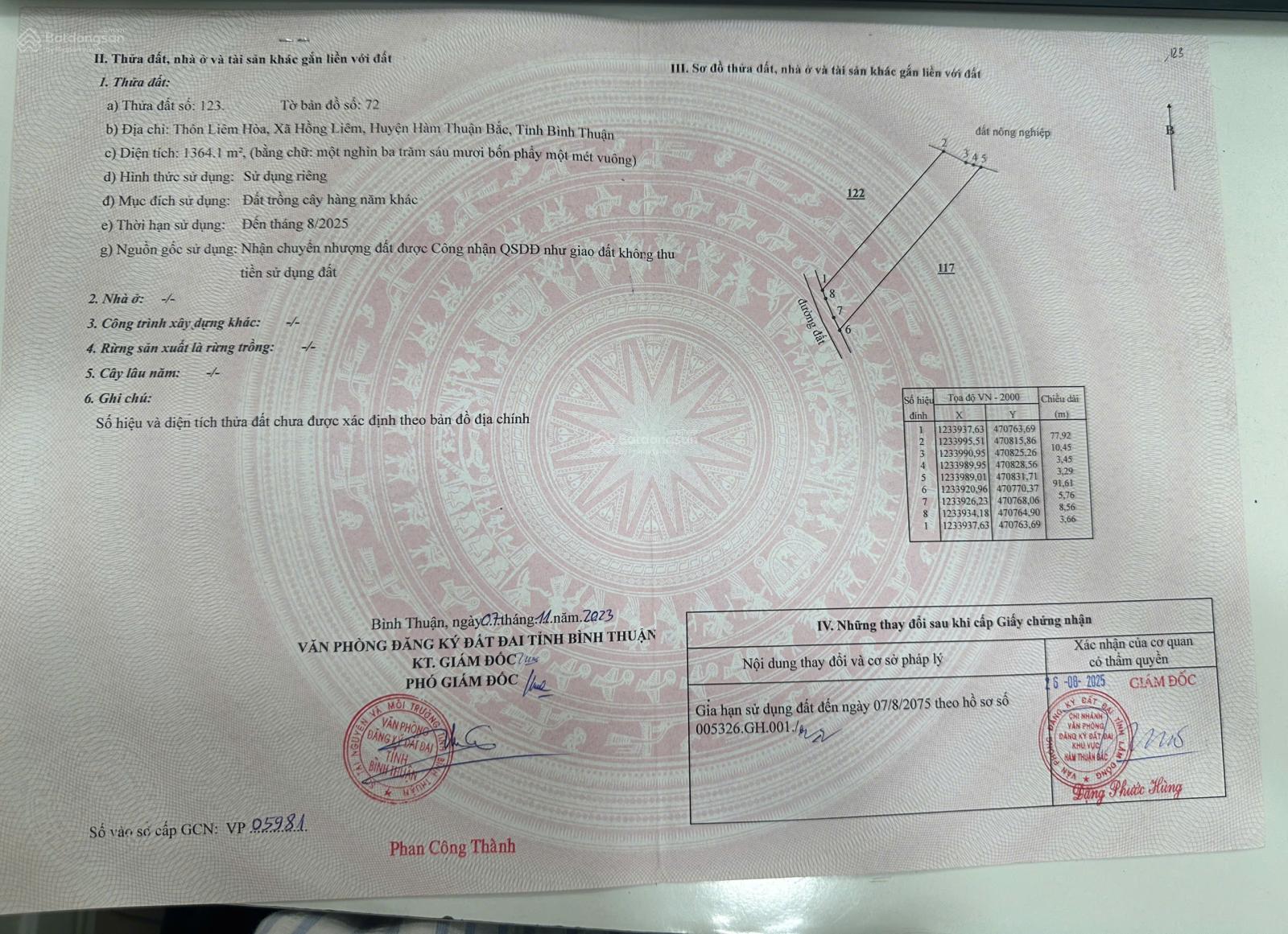 Bán 1364m2 đất vườn Hồng Liêm 359tr, cách QL1A 800m, mặt tiền 17m đường ô tô tận nơi Lh 0938 677 ***