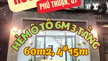 Khu Huỳnh Tấn Phát, hẻm ô tô thông 6m 60m2, 3 tầng, nhà mới full nội thất 7.x tỷ.