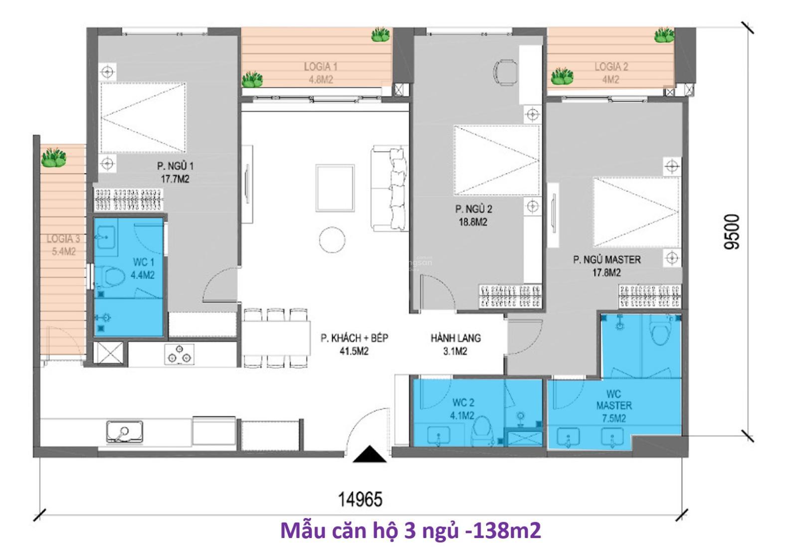 Tôi chính chủ cần cho thuê căn hộ 138m2 3 phòng ngủ rộng nhất dự án The Wisteria giá hấp dẫn
