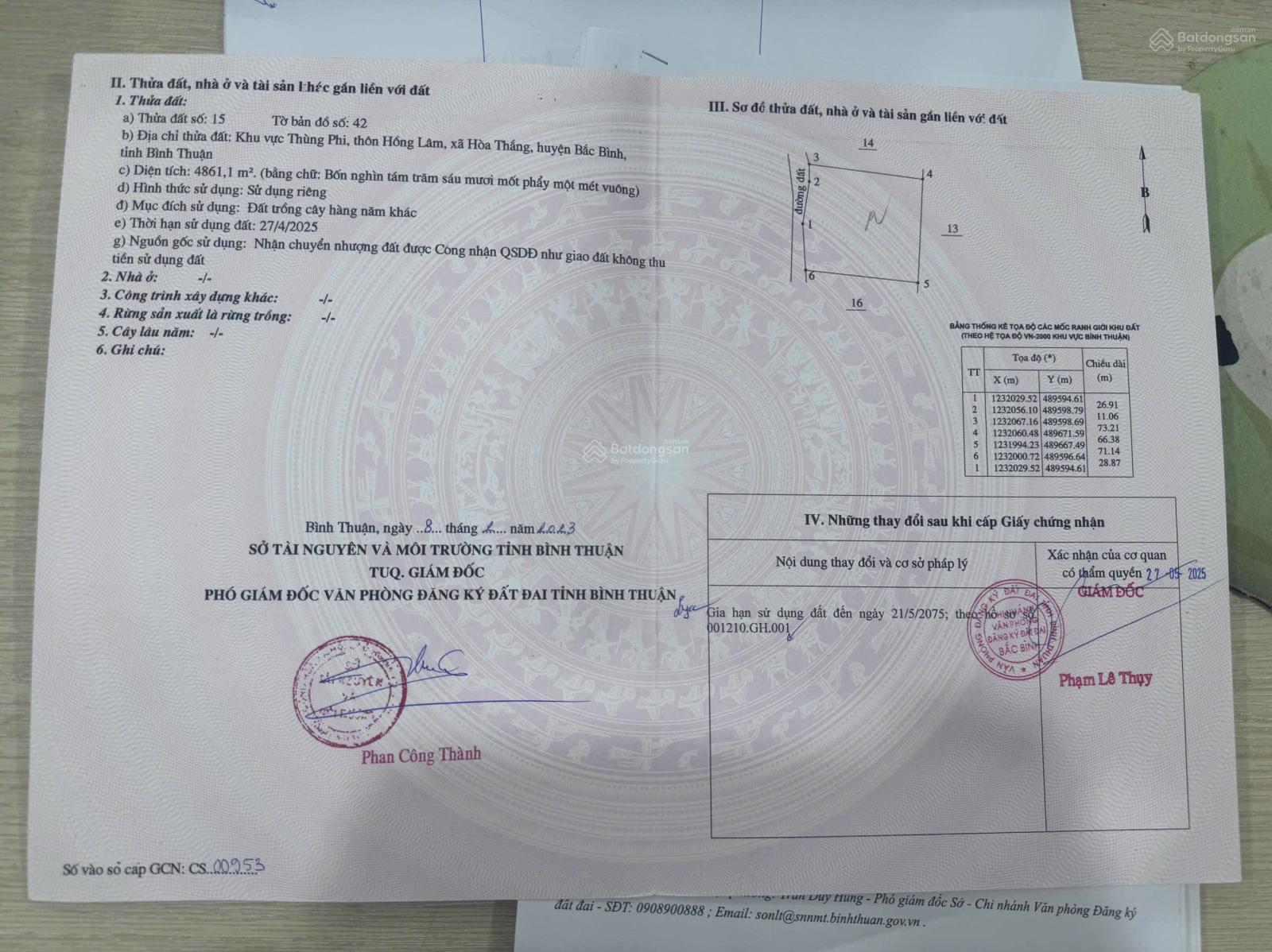 Bán nhanh siêu phẩm 4861m2 Hoà thắng, mặt tiền đường 68m - Sổ riêng giá 480tr