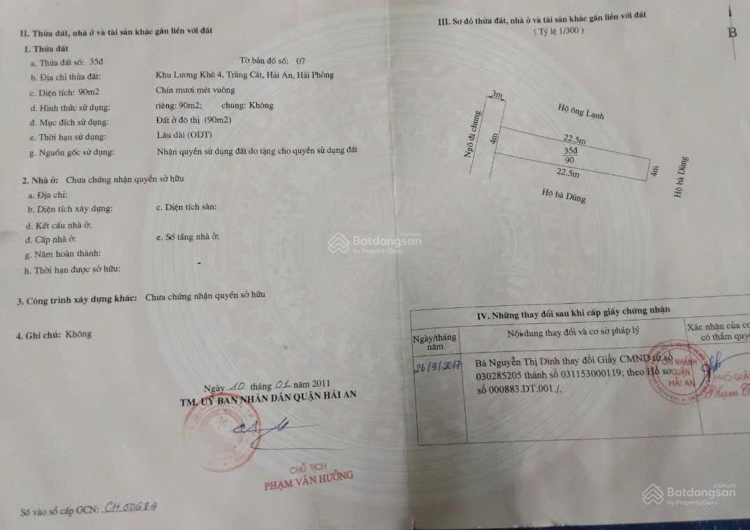 Bán đất tuyến 3 đường Cát Linh Tràng Cát dt 90m2 ngõ rộng hơn 3m đường nhựa oto vào tận nơi