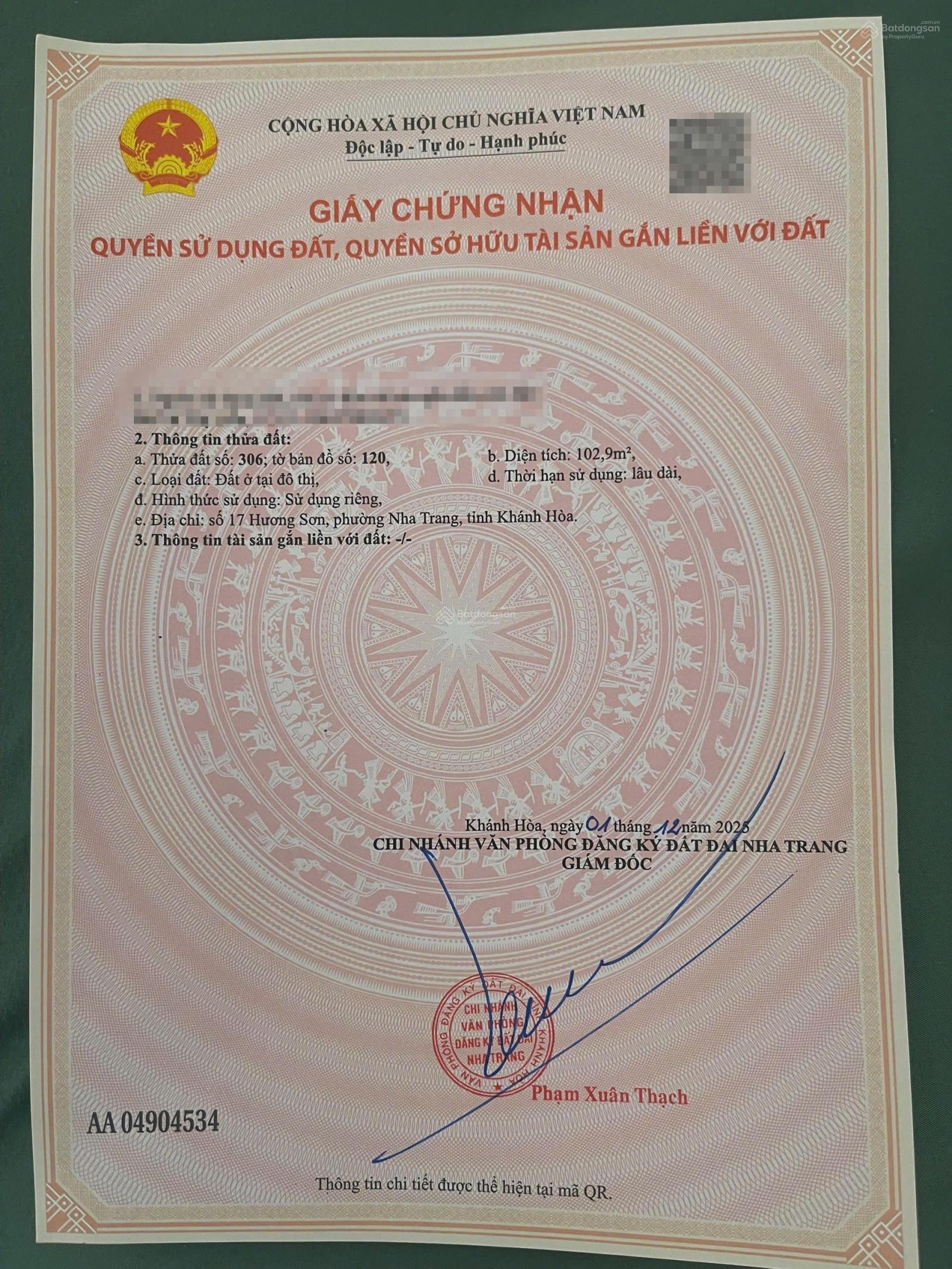 Bán nhà mặt tiền đường Hương Sơn trung tâm Nha Trang