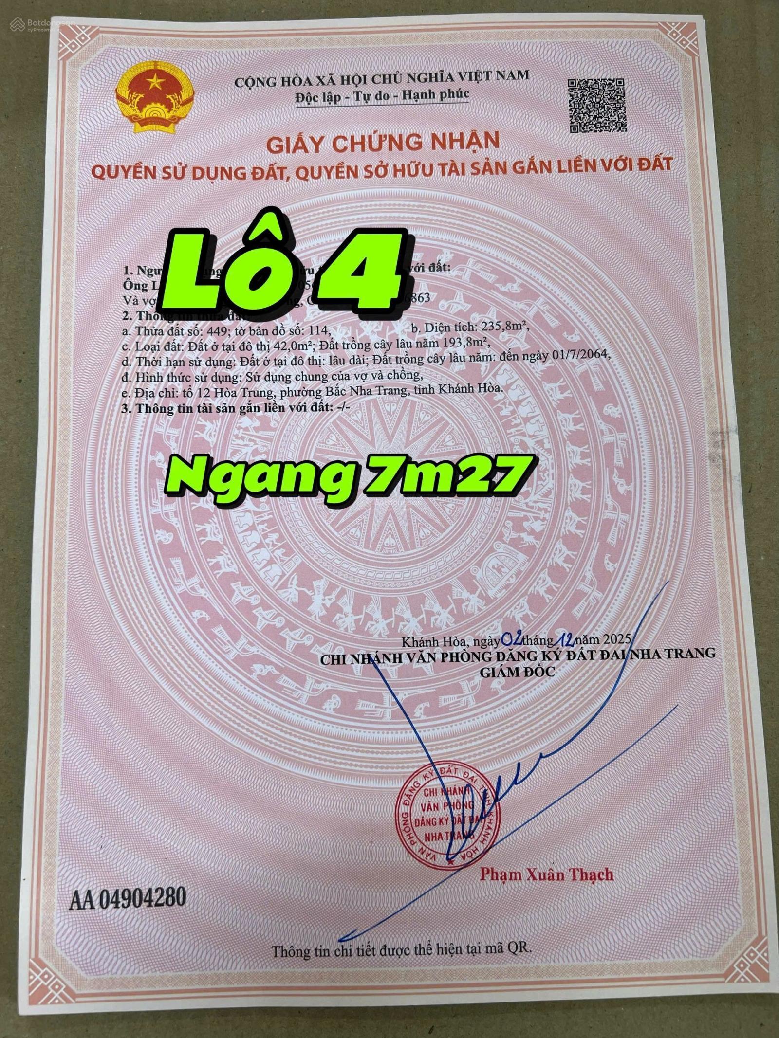 235m2, giá 6,34 tỷ lô đất ngay biển, phường Bắc Nha Trang, Khánh Hòa
