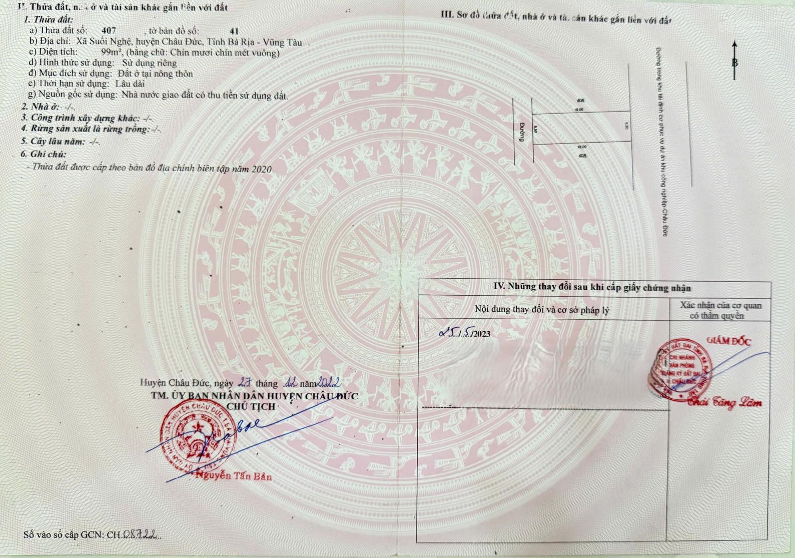 Bán lô tái định cư Sonadezi Suối Nghệ, đường D18, vị trí cực đẹp