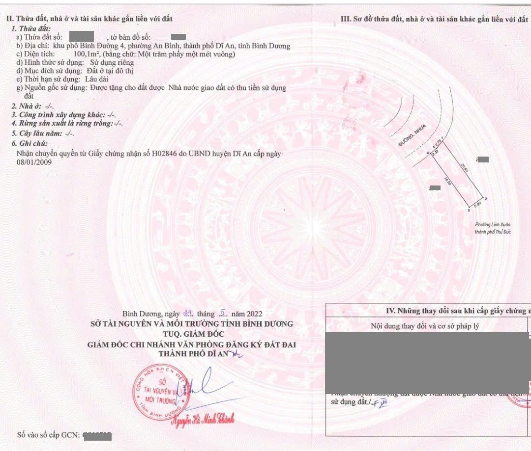 Bán đất 5x20m, gần đường Nguyễn Tri Phương p. An Bình gần chợ Dĩ An 2